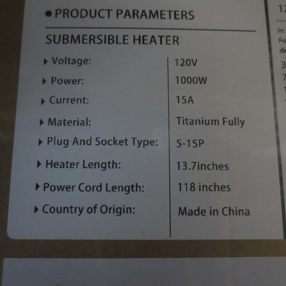 1000W Titanium Immersion Water Heater Portable