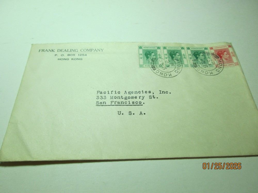 HONG KONG, POST MARKED ENVELOPE. FRANK DEALING CO.