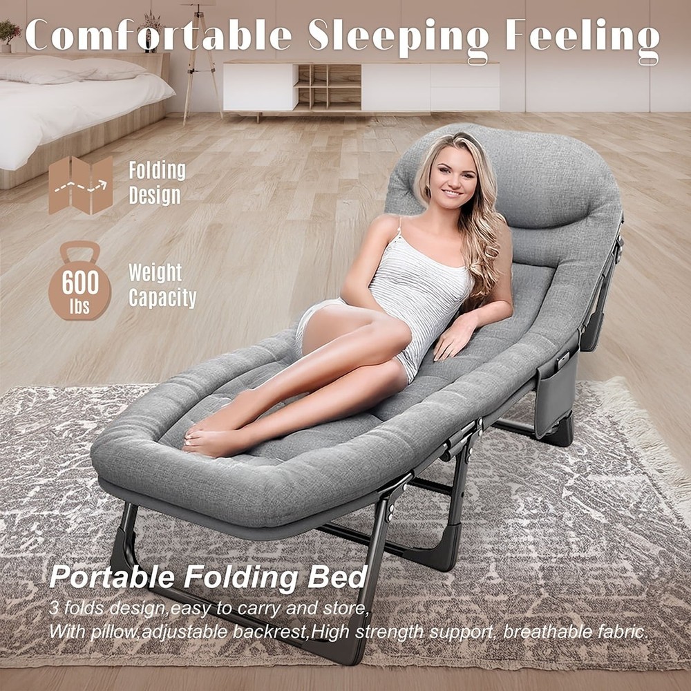 Portable Camping Cot with Mattress, Foldable Padded Sleeping Cot