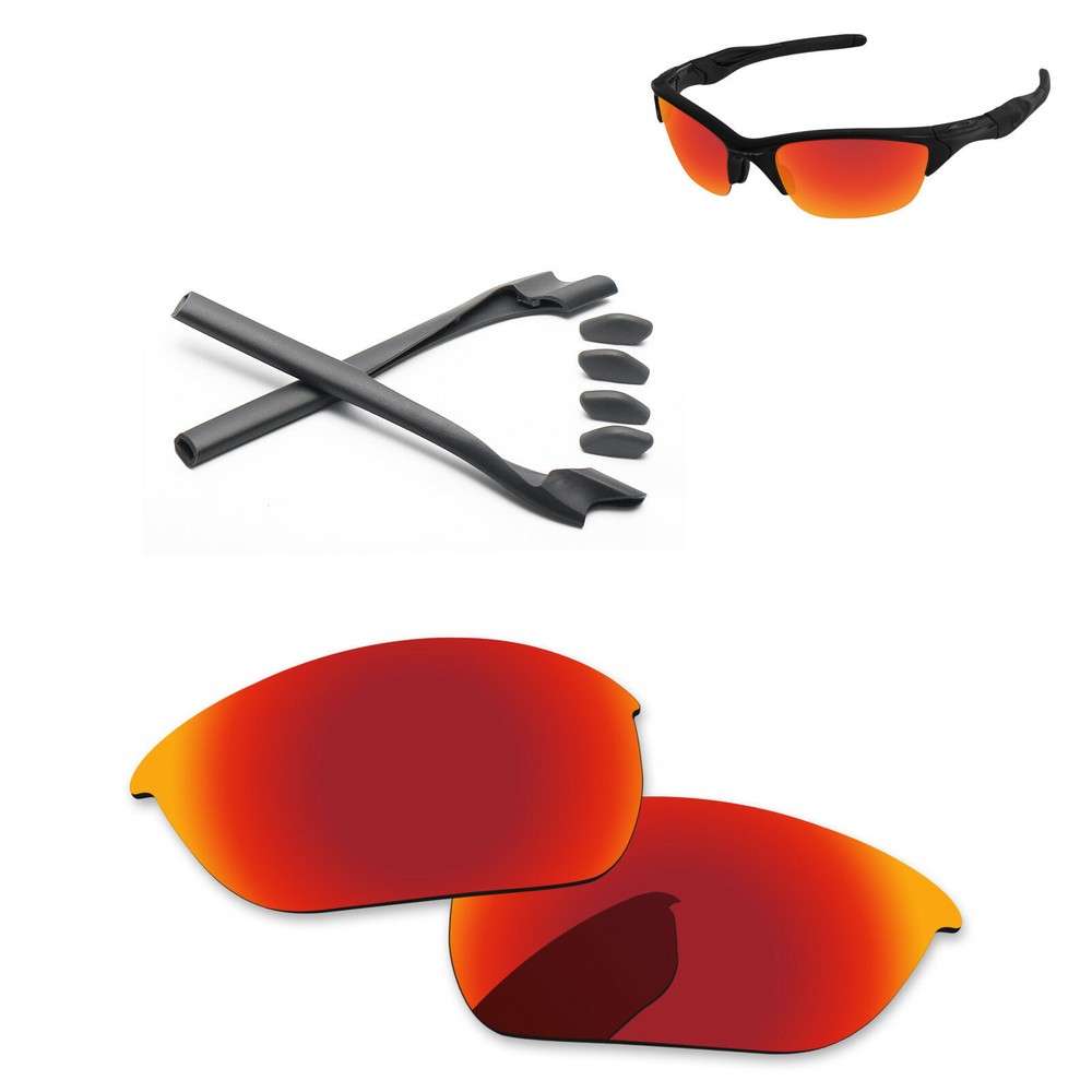 Grey Rubber Kit+Fire Red Polarized Replacement Lenses For-Oakley Half Jacket 2.0