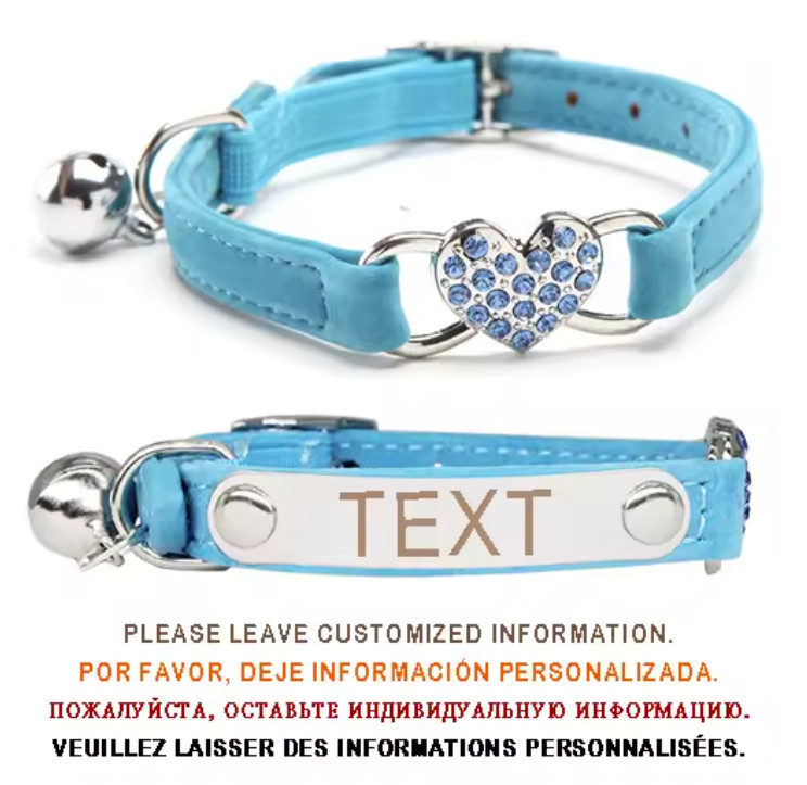 Personalized Pet ID Name Collar Rhinestone Elastic Customized Dog Cat Engraved 3