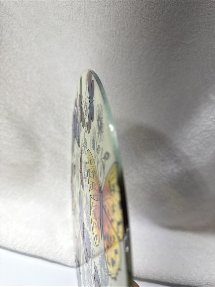 10” Round Flat Glass Butterfly Decor