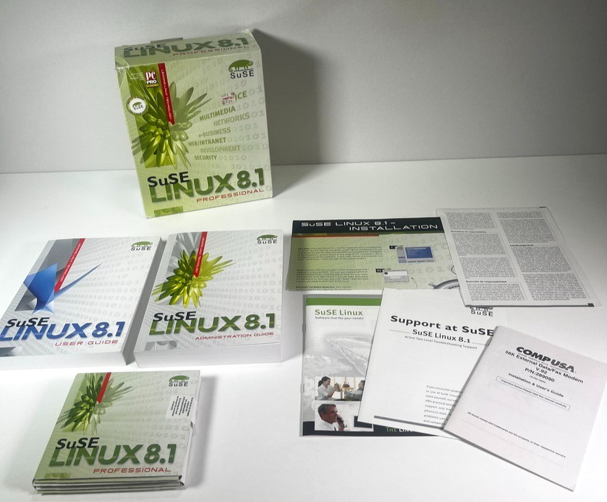 SuSE Linux 8.1 Professional Edition (CD-ROM, 2001) Big Box Vintage Software