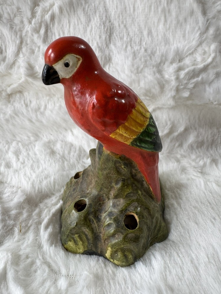 Estate Ceramic Parrot Flower Frog