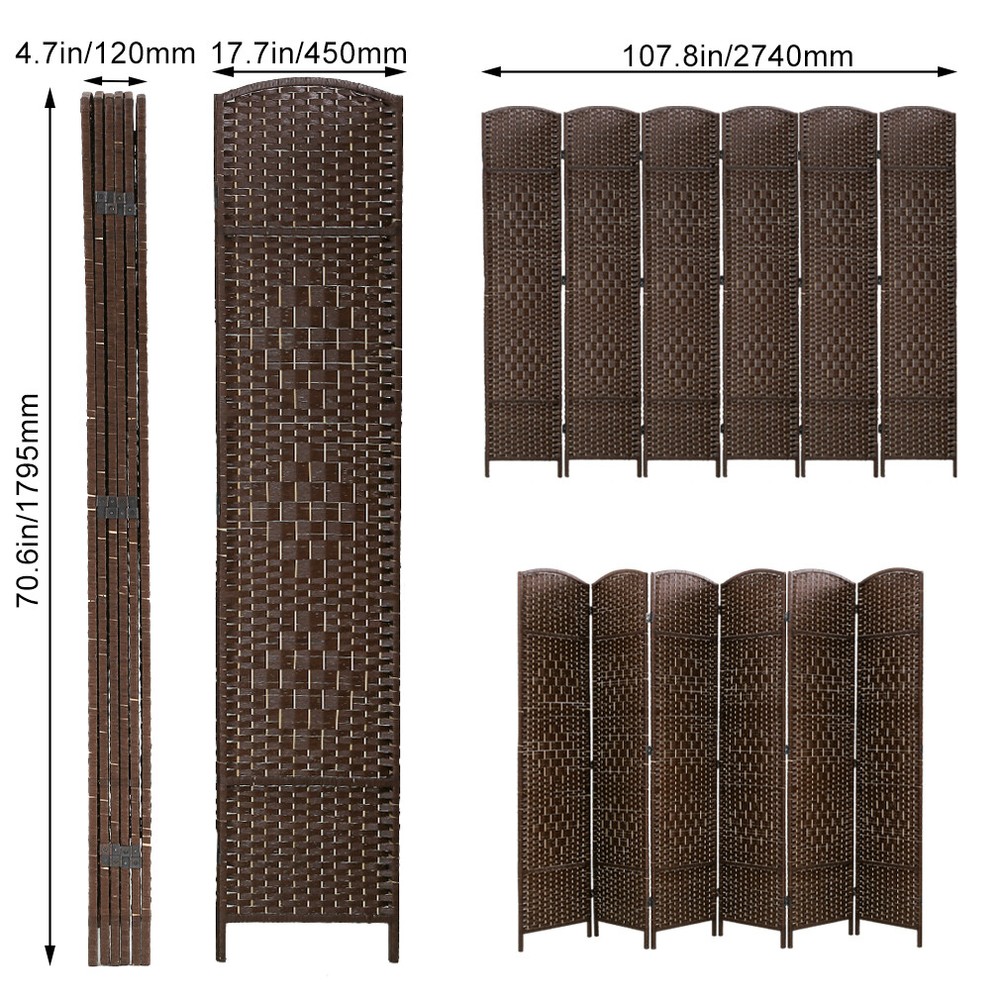 Room Divider 6 Panel Folding Privacy Divider 6 Ft Indoor Wall Divider Brown