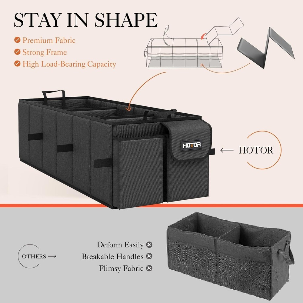 Large Capacity SUV Trunk Organizer with Sturdy Construction - 3 Compartments