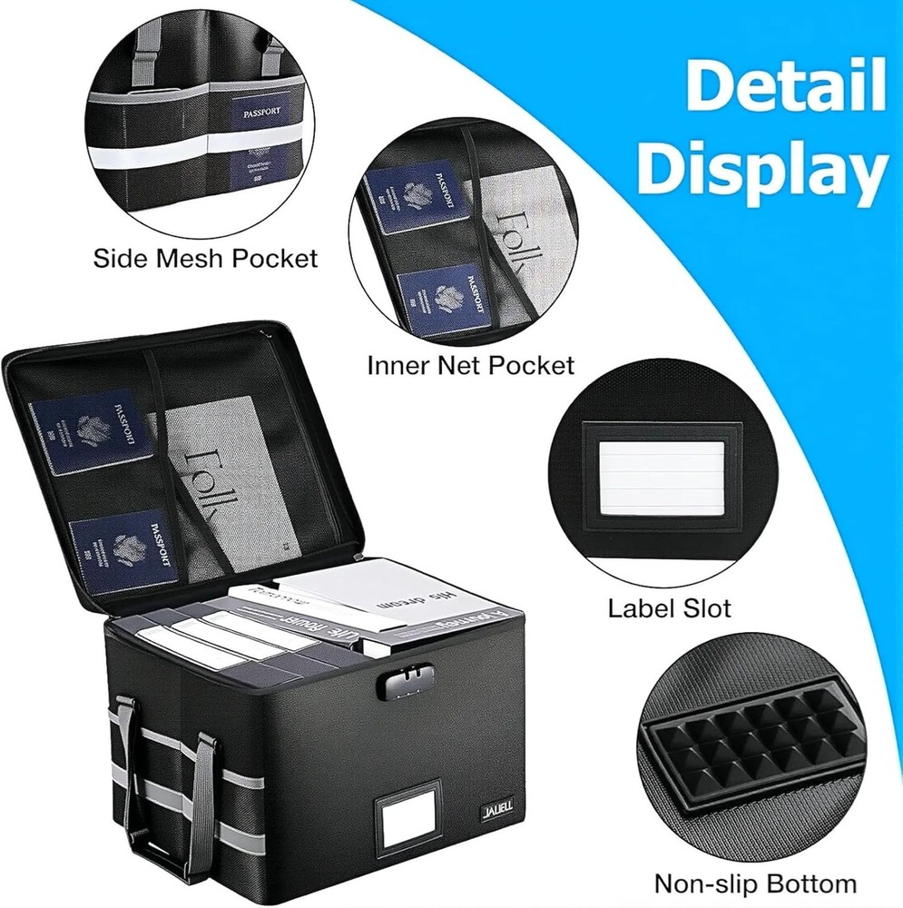 File Box with Lock - Fireproof Document 15.5 x 12 x 10.43 inches, Black
