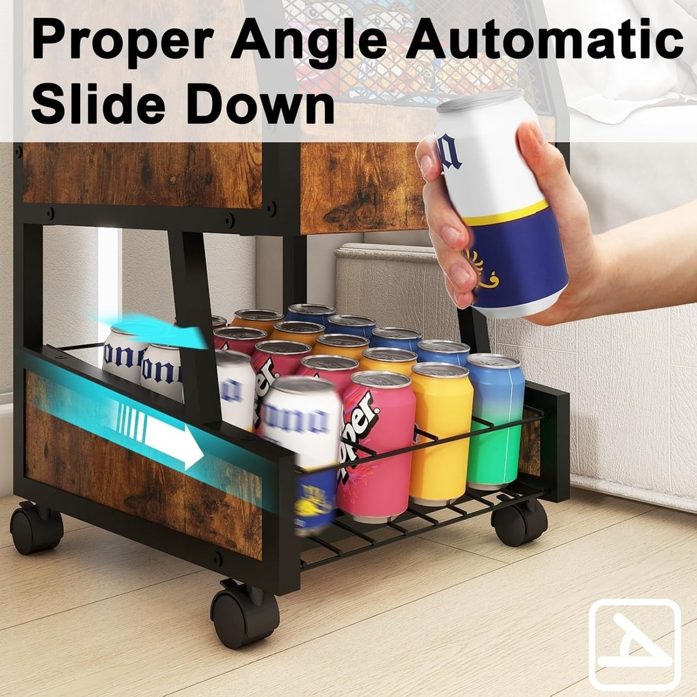 Compact Refrigerator Stand W/ Beverage Storage & Wheels Rolling Personal Fridge