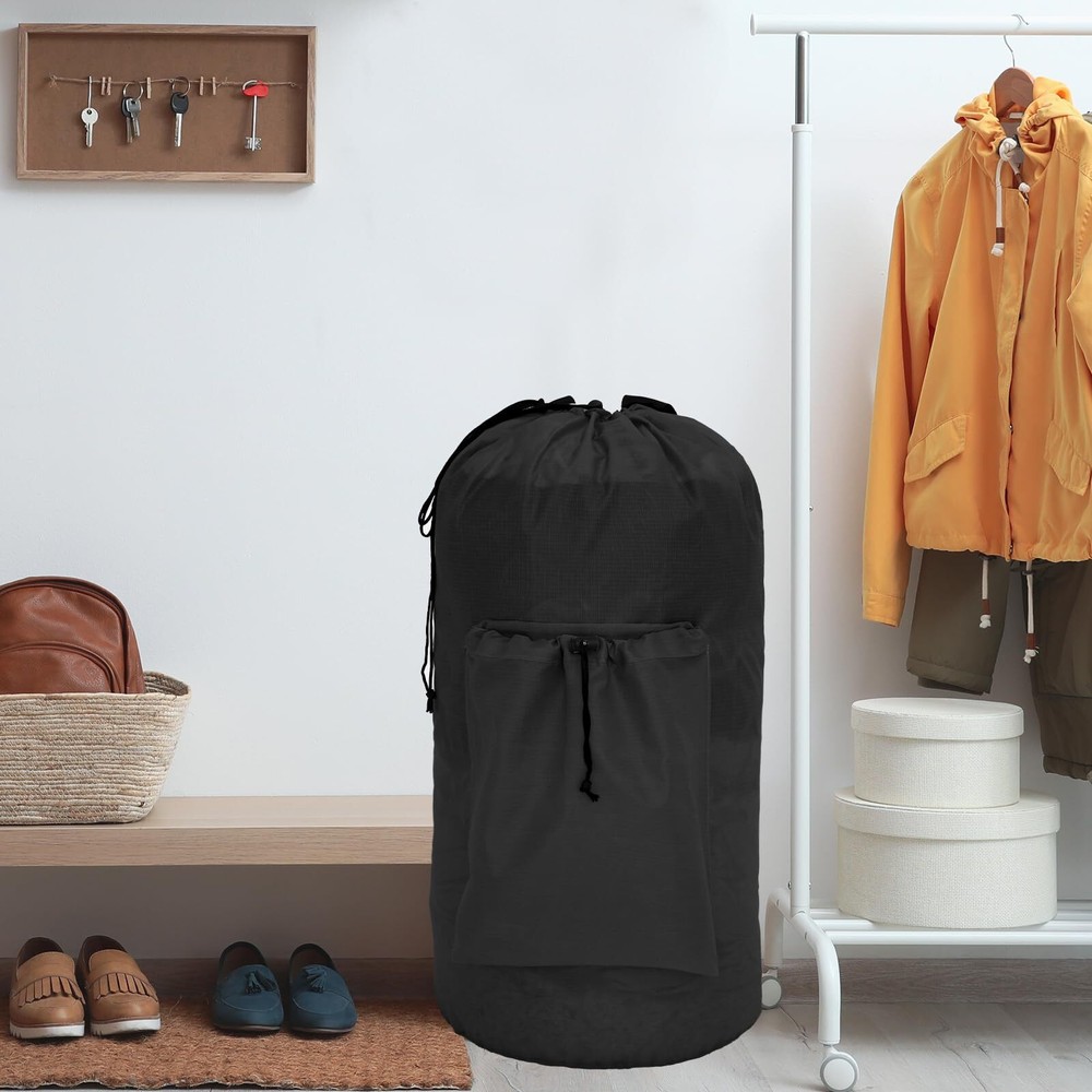 Laundry Bag with Shoulder Straps and Detergent Holder, Durable Laundry Bag