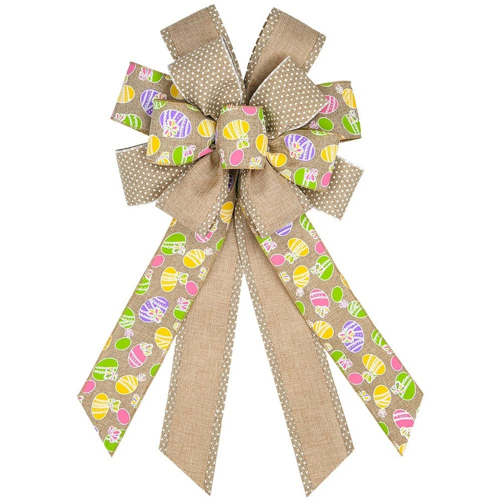 Threetols Easter Large Wreath Bows, Spring Easter Colorful Eggs Bows for Wrea...