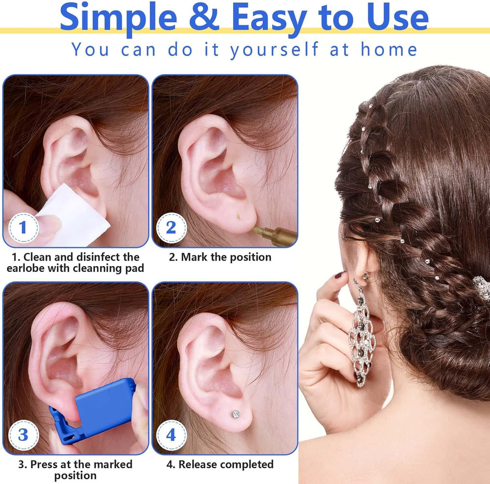30Pcs Ear Piercing Kit, Self Ear Piercing Gun with Preloaded Piercing Studs, Dis