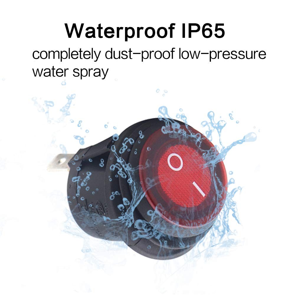 2pcs DC 12-24V 6A Waterproof Round Illuminated Rocker Switch SPST Circuit ON-...