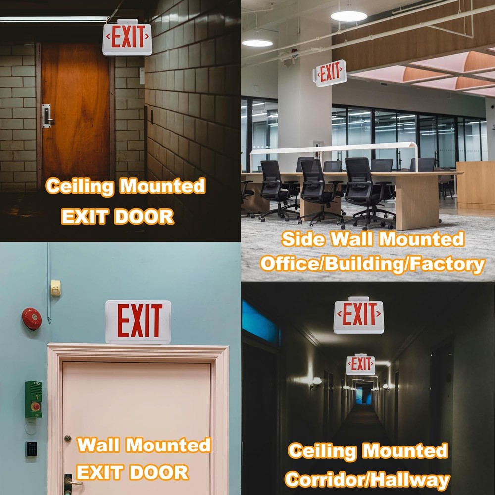 Apmeetlux Red LED Exit Sign,4Hours Plug in Cord Emergency Exit Light with Bat...