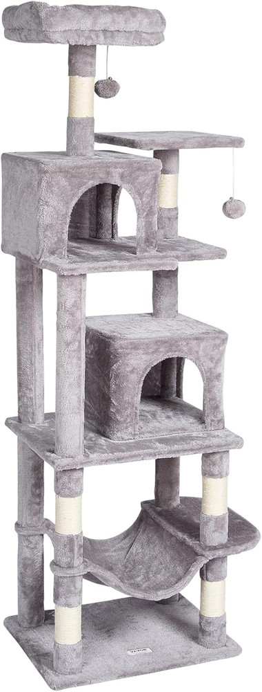 Deluxe 63" Cat Tree with Condos, Hammock, Scratching Post & Perch - Light Grey