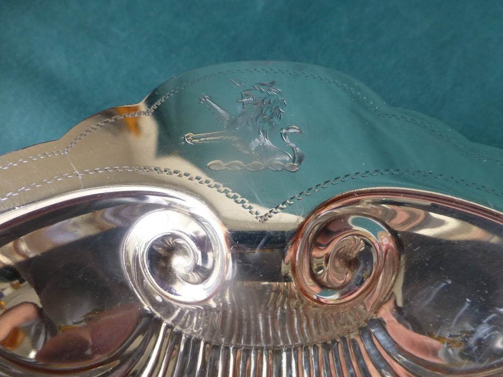 Antique Silver On Copper Shell Shaped Dish with Three Fish Feet