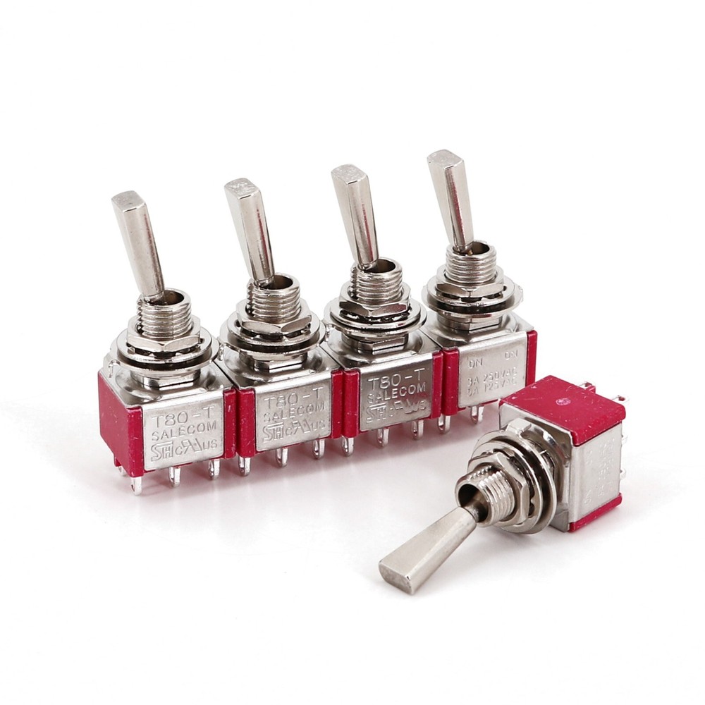 5Pcs SH T8011-U Flat Handle 6Pin ON-ON DPDT 2-Position Mini Toggle Switch