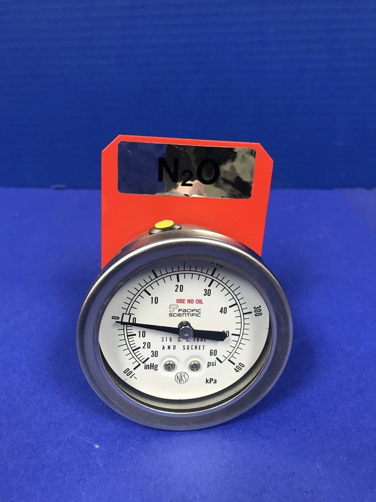 Pacific Scientific Gauge 30-0-60 psi / -100-400 kPa, 2.5", 1/4" MVCR, Used