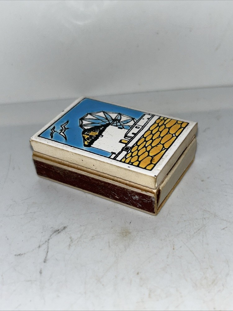 Vtg Glazed Ceramic Match Box Tile Top Greece 1.5x2”