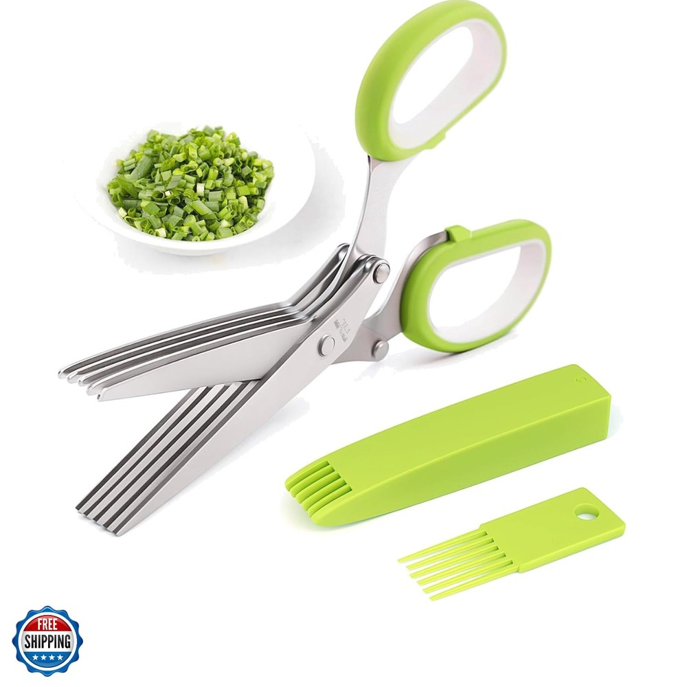 Herb Scissors, Kitchen Shears with 5 Blades and Cover, Multipurpose Cutting, ...