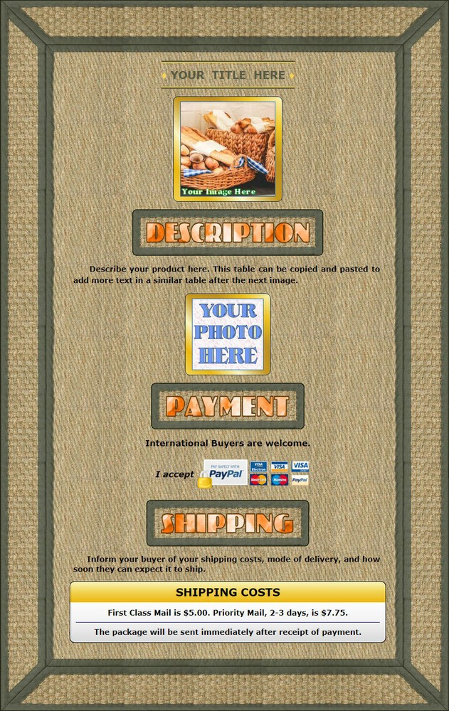 AUCTION TEMPLATE Weave Wicker Border Frame Design - FREE SHIPPING