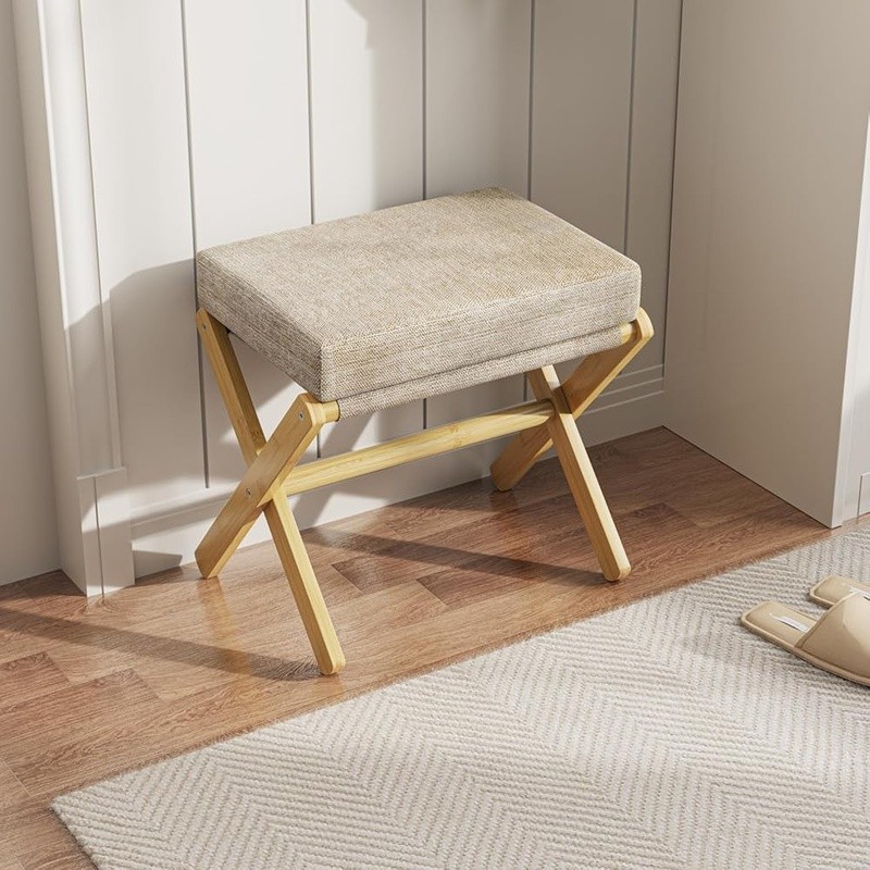 Foldable Bamboo Footrest Padded Ottoman Space Saving Foot Stool Easy Assembly US