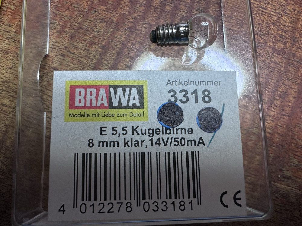 Brawa Screw Fitting Spherical Head Clear Bulb 3318  14v 50 mA