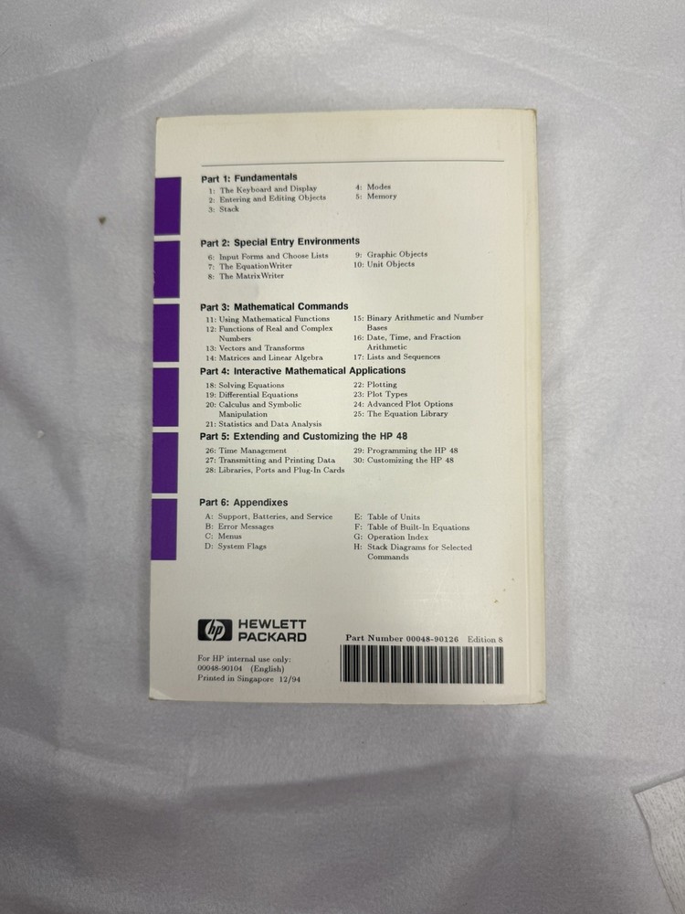 Hp 48g Series Advanced User's Reference Manual. Book Only. 48GX Hewlett Packard.