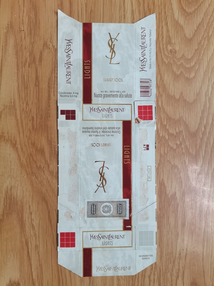opened empty cigarette hard pack--100 mm-Italy-YSL