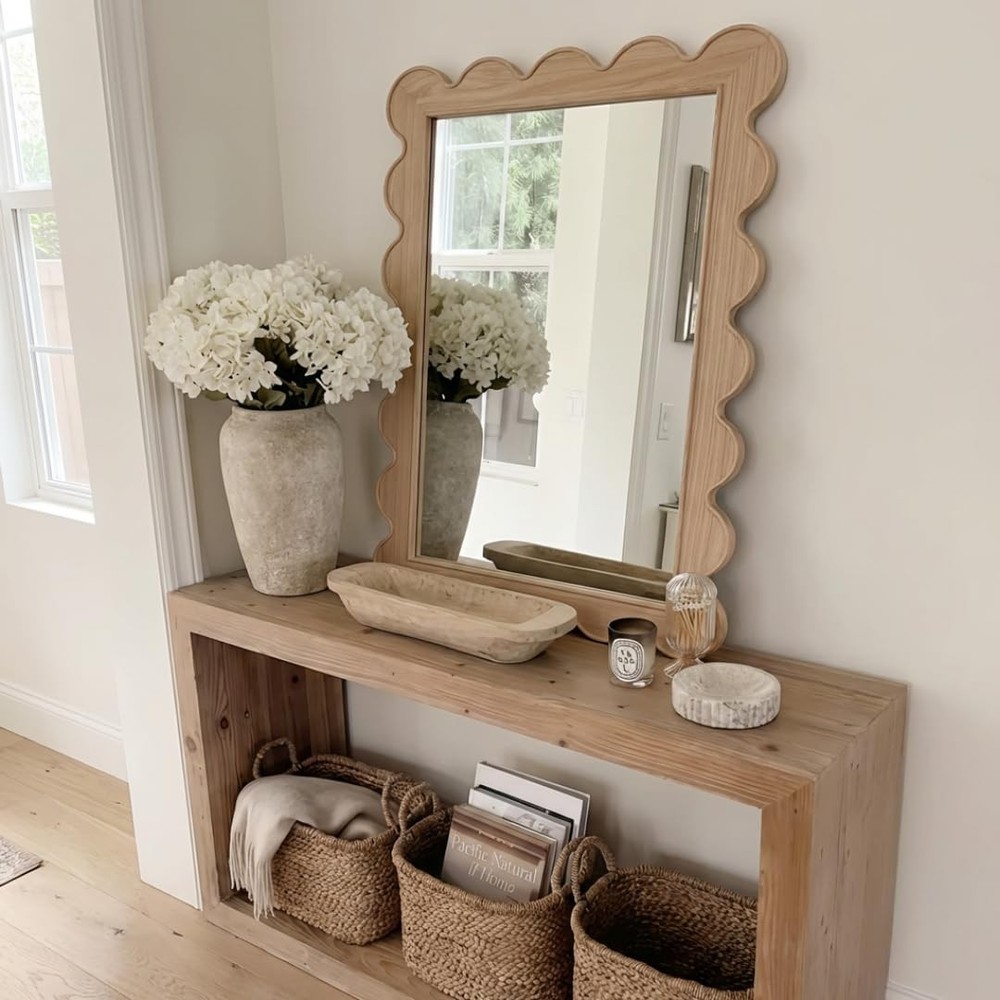 CAALMA Scalloped Wall Mirror 24 x 36 Rectangular, Bathroom Mirror, Mirrors fo...