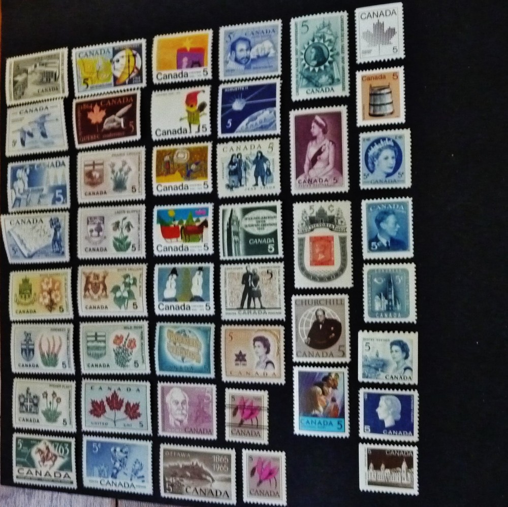 45 Canada 5 Cent Stamps, All Different Mostly Early