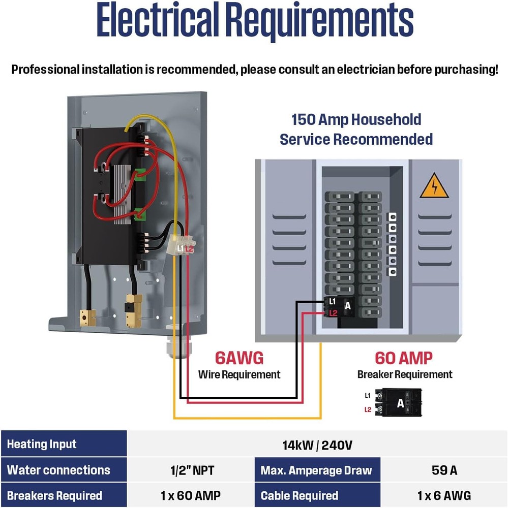 Westinghouse 14kW Tankless Water Heater Electric Smart WiFi Control 【90% NEW】