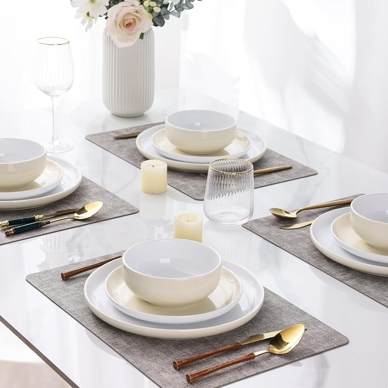 Premium Ceramic 12 Piece Dinnerware Set Microwave Dishwasher Safe Modern Design