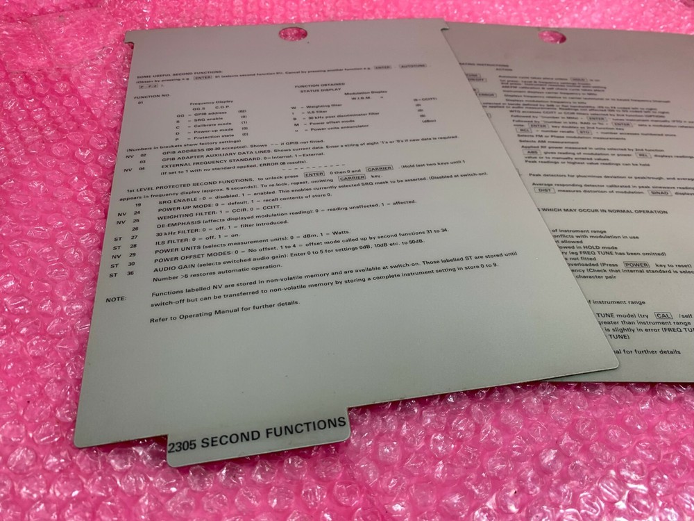 Agilent Keysight HP 3325A Function Generator INFORMATION CARD + SECOND FUNCTIONS