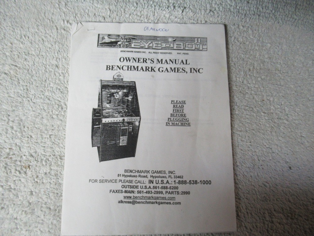 EYE BOT BENCHMARK     arcade game manual
