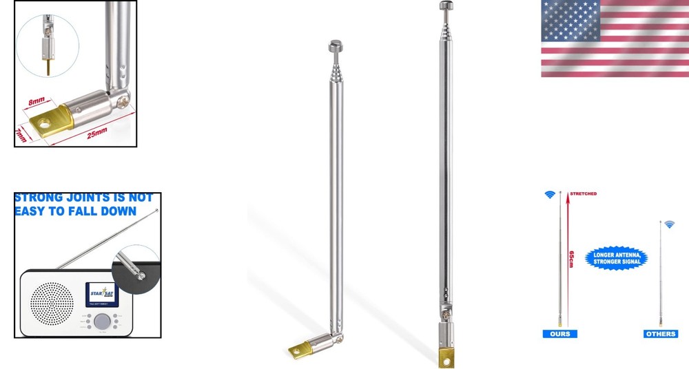 Durable Stainless Steel & Brass 65cm Telescopic Antenna – 2-Pack Replacement Set
