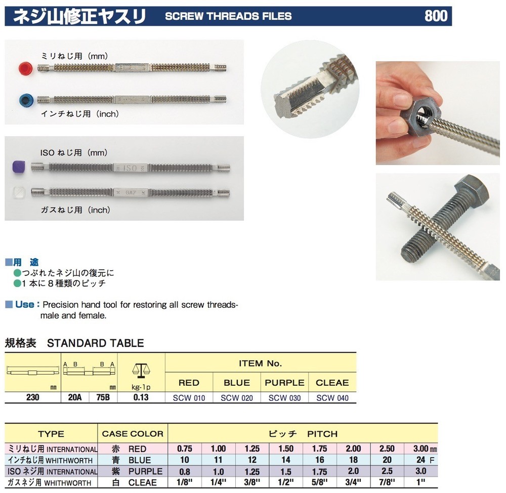 TSUBOSAN Modification Files Screw Threads Files mm inch 800 japan