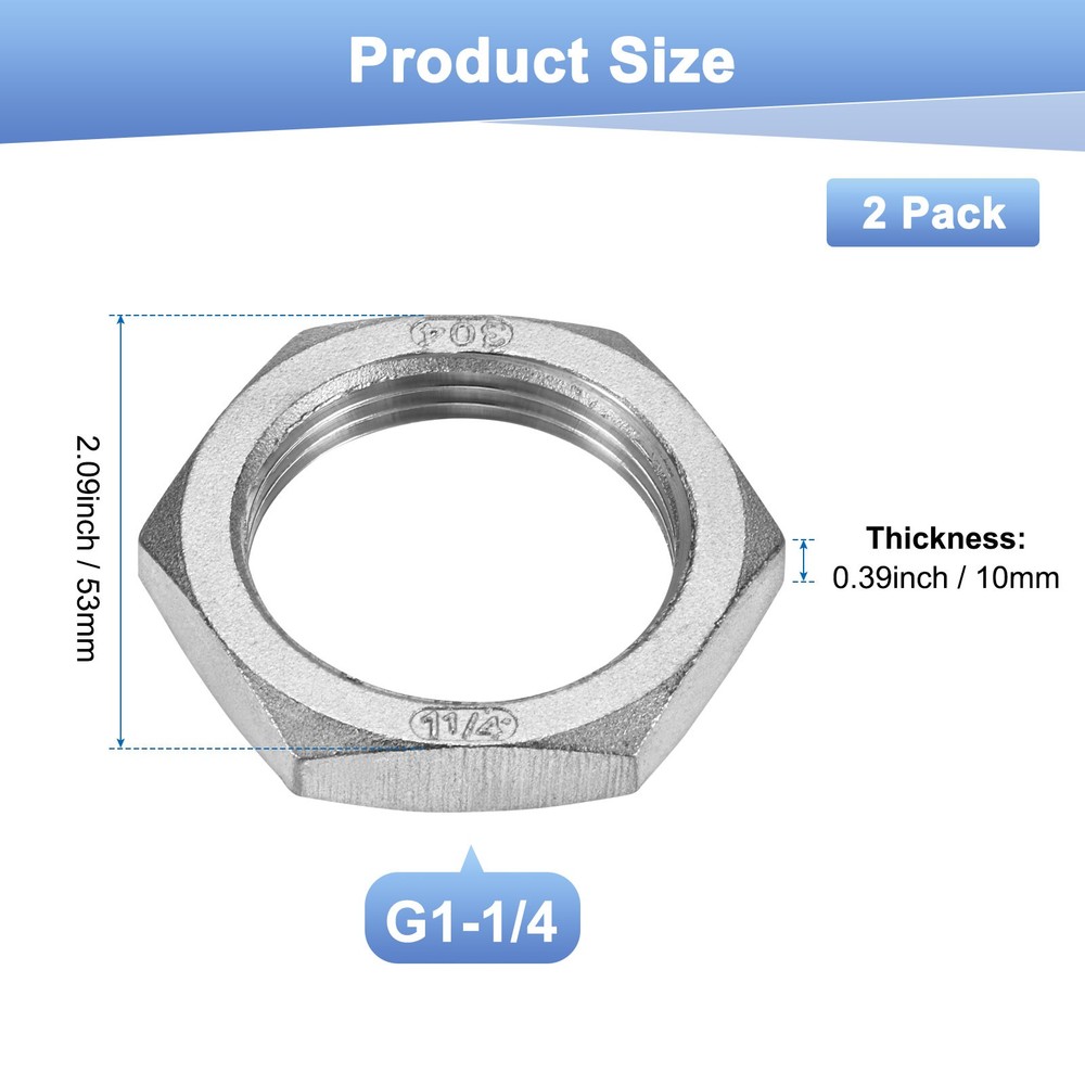 2-Pack Cast Pipe Fitting Hex Locknut, G1-1/4 Female Thread Hex Locking Nut