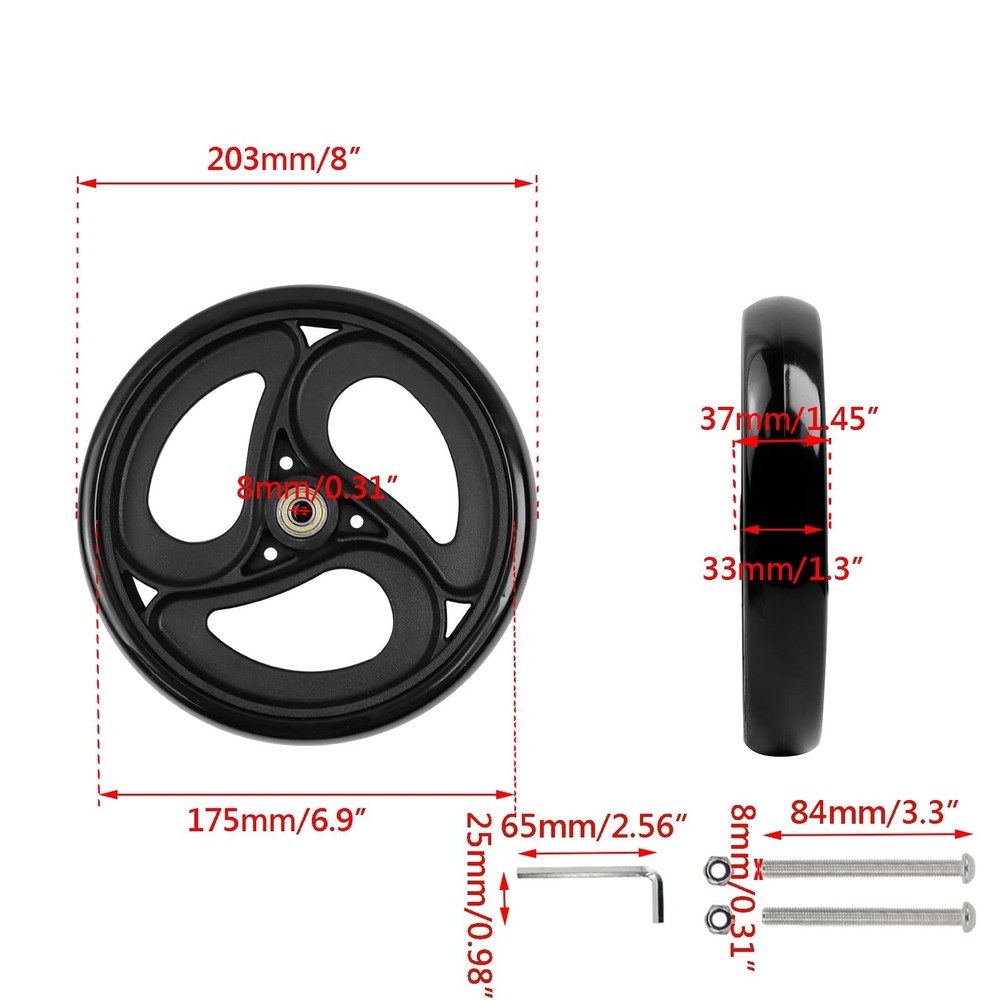 Wealrit 2 Pcs Solid 8 Inch Replacement Wheels for Wheelchairs, Walker, Drive ...