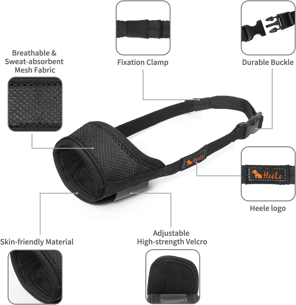 HEELE Dog Muzzle,Soft Nylon Muzzle Anti Biting Barking Chewing,Air Mesh