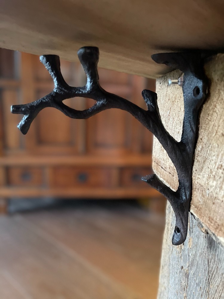 2 Rustic Cast Iron Shelf Bracket Wall Mount Hardware Brace Tree Branch Sculpture