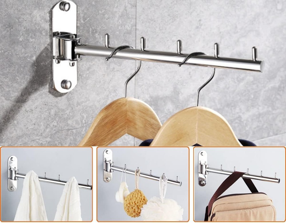 Clothes Hanger Rack Swing Arm, Folding Wall Mounted Silver