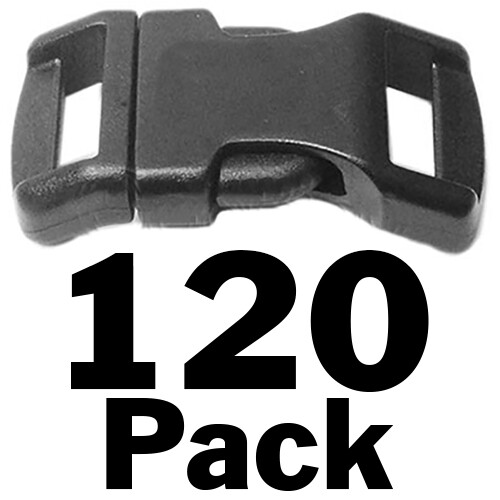 120 Pack Contoured Side Release Small Black Plastic Buckles for 1/2" Straps