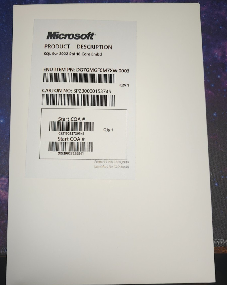 Microsoft SQL Server 2022 Standard Edition, 16 Core License w/ 20 SQL User CALs