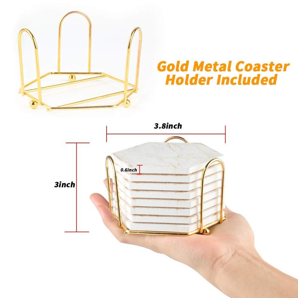 Marble Coasters for Drinks Absorbent with Cork Base, 8pcs Drink Coasters for ...
