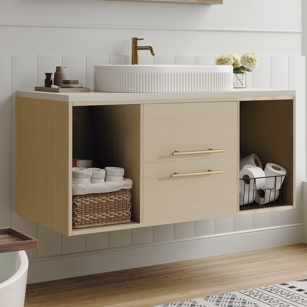 Modern 39.3 Wall-Mounted Bathroom Vanity with Oval Ceramic Sink Floating Vanit