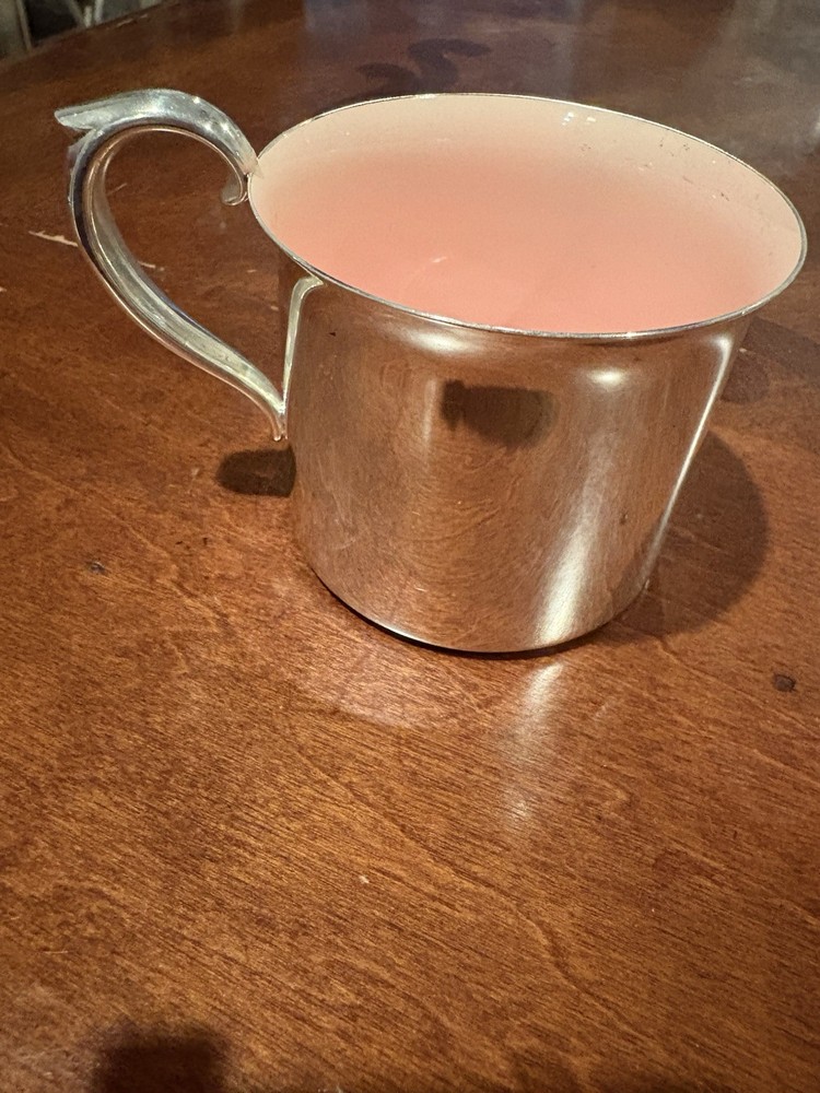 Reed & Barton silverplate baby cup with a pink enamel interior Model #865
