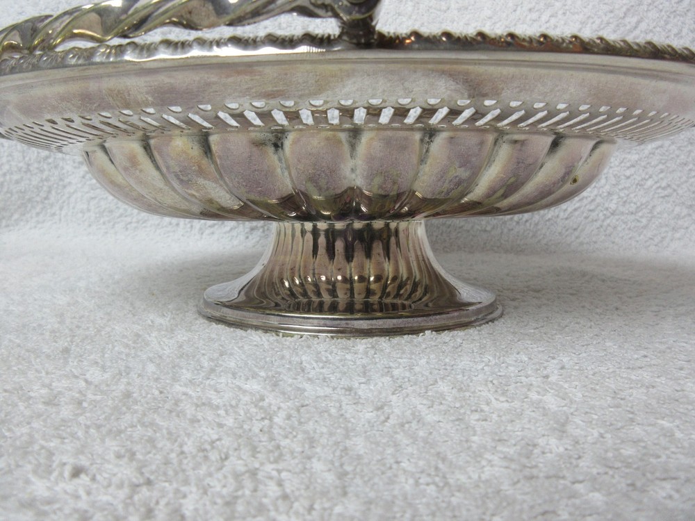 Antique Silver Plate Cut Flower Dish with Fold Down Handle. Engraved 1908 - 1924