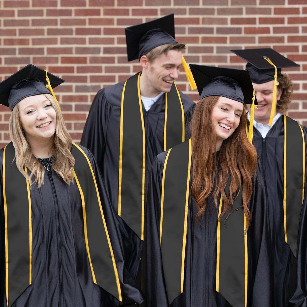 Endea Graduation Black/Gold Plain Stole With Trim Color & Angled End