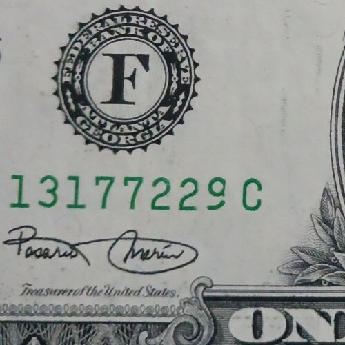 2001 $1 Dollar Bill Error Print Obstruction seal shift
