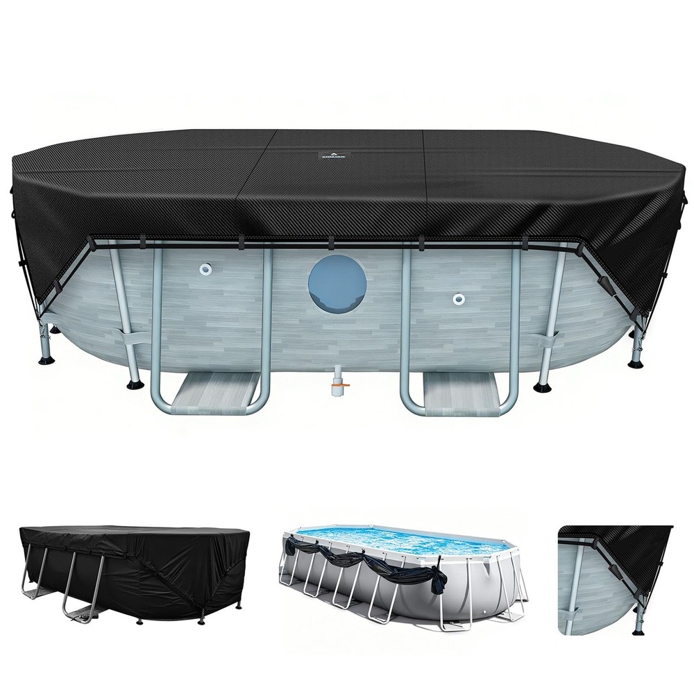 15x30Ft Oval Pool Cover Patented Design Four-Corner Locking 500D Rectangular ...